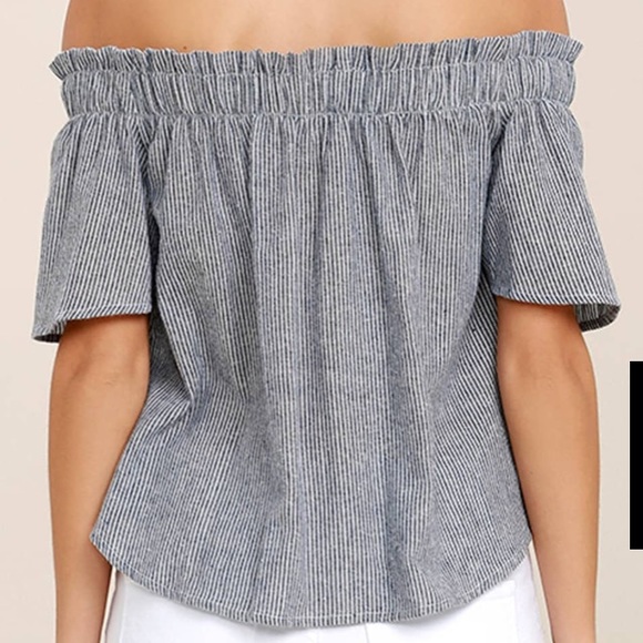 🎉HP🎉 NWT Lulus Blue & White Off the Shoulder Top - Picture 2 of 6
